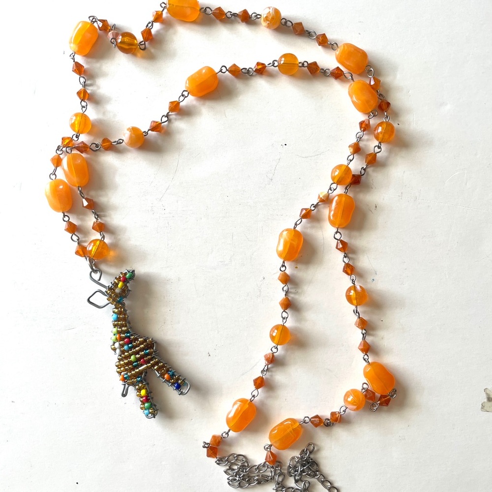Beaded giraffe hand made necklace from African safari pendant on beaded Necklace